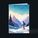 Weihnachtslieder auf dem Berg Feiertagskarte<br><div class="desc">Skifahren auf einem Berghang</div>
