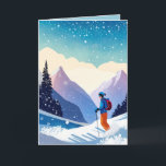 Weihnachtslieder auf dem Berg Feiertagskarte<br><div class="desc">Skifahren auf einem Berghang</div>
