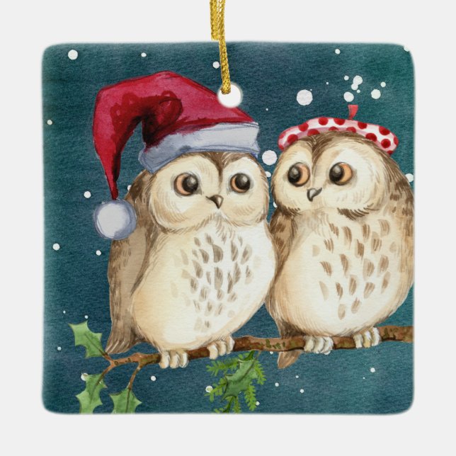 Weihnachtslieder auf Zweig nachts Keramikornament (Vorderseite)