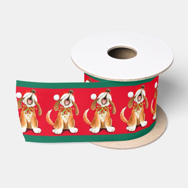 Weihnachtslieder Hund Watercolor Kunstband Satinband (Spule)