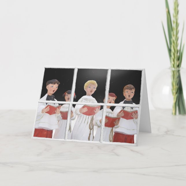 Weihnachtslieder im Fenster Feiertagskarte (Vorderseite)