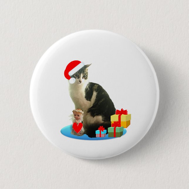 Weihnachtslieder-Katze und niedlicher Engel Button (Vorderseite)