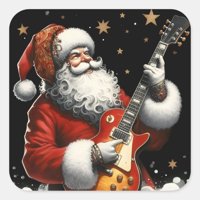 Weihnachtslieder mit der Gitarre des Weihnachtsman Quadratischer Aufkleber (Vorderseite)