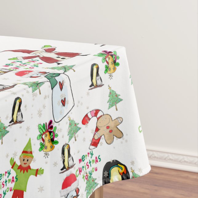 Weihnachtslieder, Pinguin, Snowman, Elf Tischdecke (Beispiel)