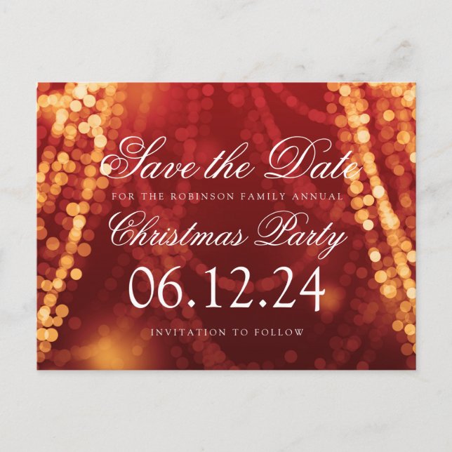 Weihnachtslieder Save the Date Gold Red Ankündigungspostkarte (Vorderseite)