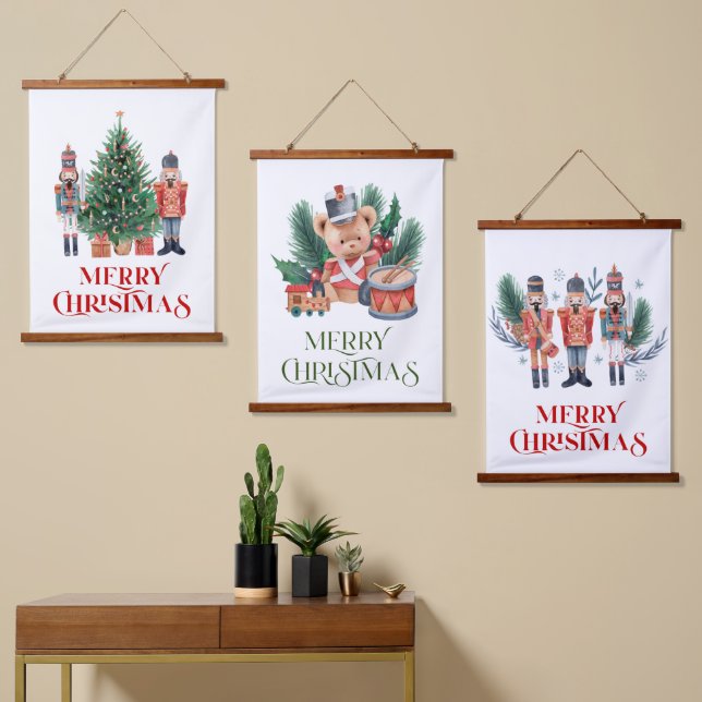 Weihnachtslieder, Schlagzeuger und Baum Wandteppich Mit Holzrahmen (Asymmetrisch)