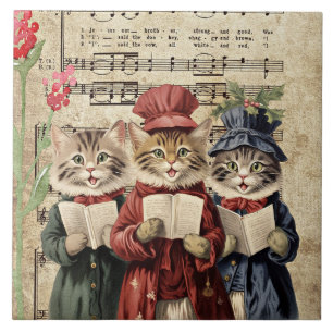 Weihnachtslieder singende Katzen Fliese