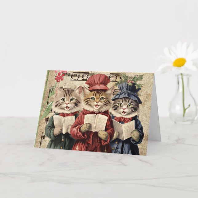 Weihnachtslieder singende Katzen Karte (Kleine Pflanze)