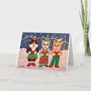 Weihnachtslieder singende Katzen Karte