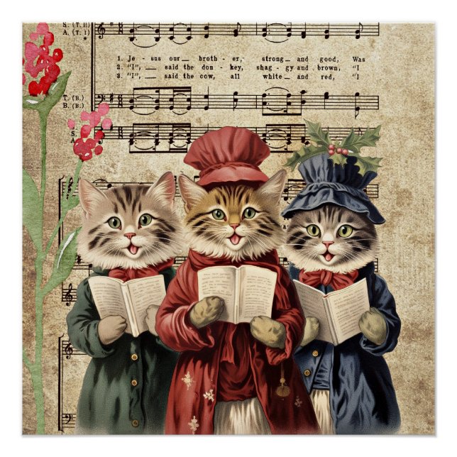 Weihnachtslieder singende Katzen Poster (Vorderseite)