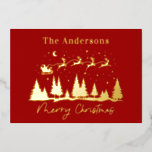 Weihnachtslieder und RentierSchlitten Folien Feiertagskarte<br><div class="desc">Weihnachten,  traditionelles Santa- und RentierSchlittendesign</div>