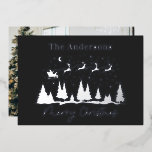 Weihnachtslieder und RentierSchlitten, schwarzes F Folien Feiertagskarte<br><div class="desc">Traditioneller Weihnachtslieder und RentierSchlitten in modernem Schwarz-Design und echtes Foliendesign mit Foto auf der Rückseite</div>