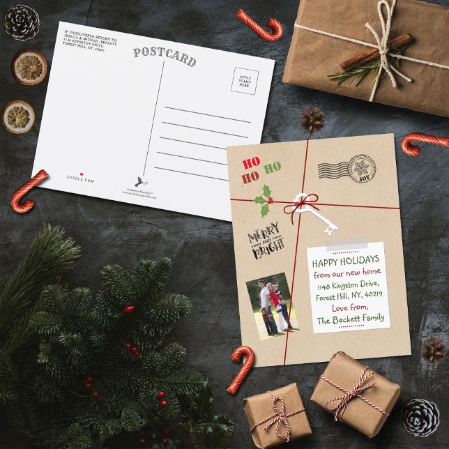 Weihnachtslieferung Neue Zuhause Holiday Moving Ankündigungspostkarte (Von Creator hochgeladen)