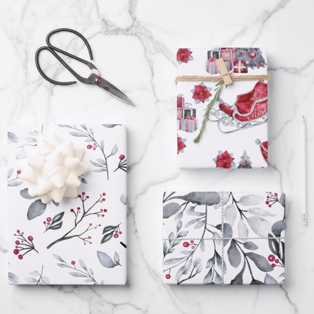 Weihnachtsliegepakete Saisonberries Zweigniederlas Geschenkpapier Set (Vorderseite)