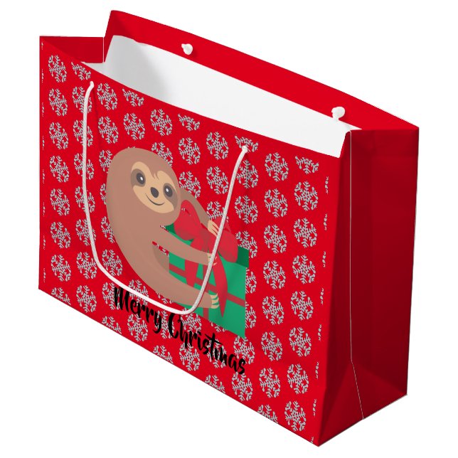 Weihnachtsliegeplatz mit Geschenk Roter Schneefloc Große Geschenktüte (Vorderseite Schrägansicht)