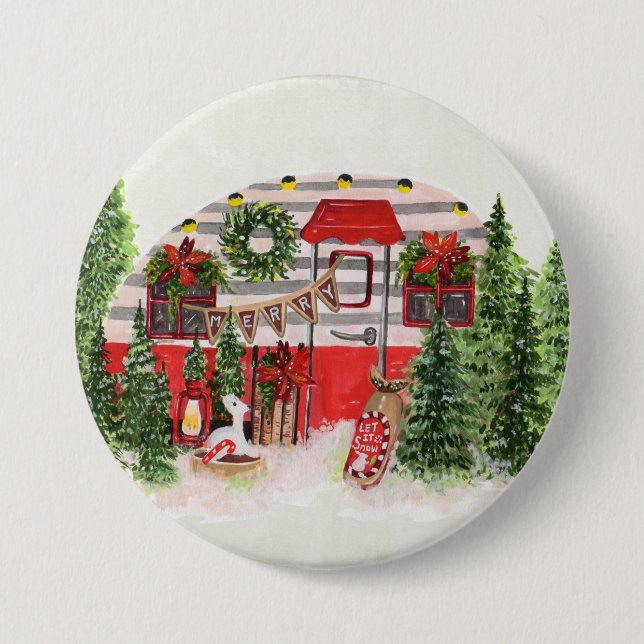 Weihnachtsliegeplatz Rustikale Szene Button (Vorderseite)
