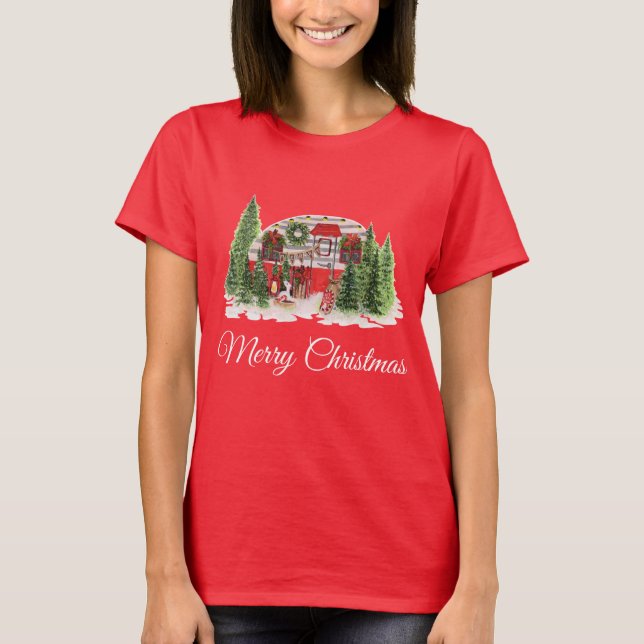 Weihnachtsliegeplatz Rustikale Szene T-Shirt (Vorderseite)