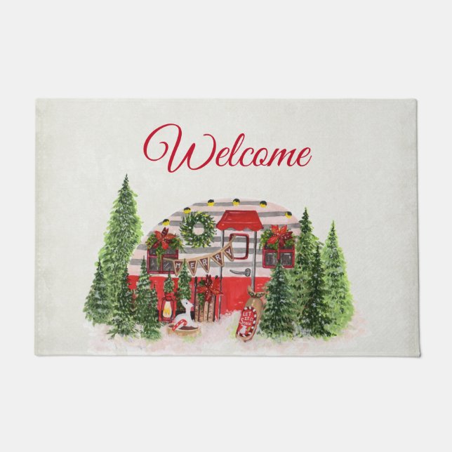 Weihnachtsliegeplatz Rustikale Szene Willkommen Fußmatte (Vorderseite)