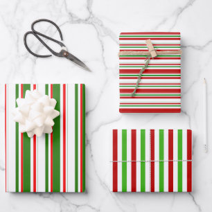 Weihnachtslines in Rot, Weiß, Grün Geschenkpapier Set