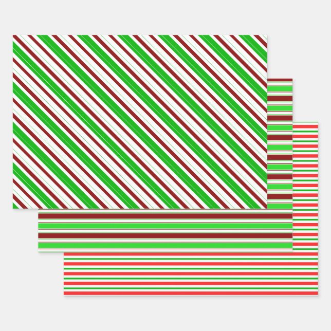 Weihnachtslinien grün, weiß, rot farbig geschenkpapier set (Set)