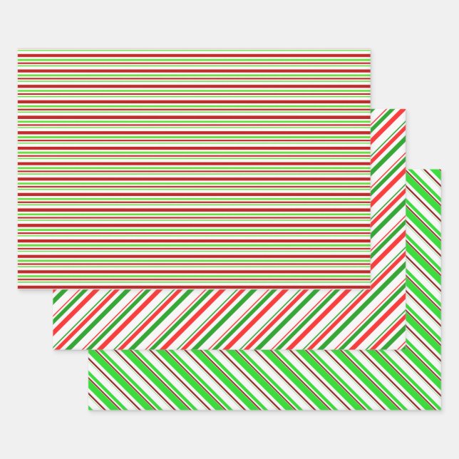 Weihnachtslinien grün, weiß, rot farbig geschenkpapier set (Set)