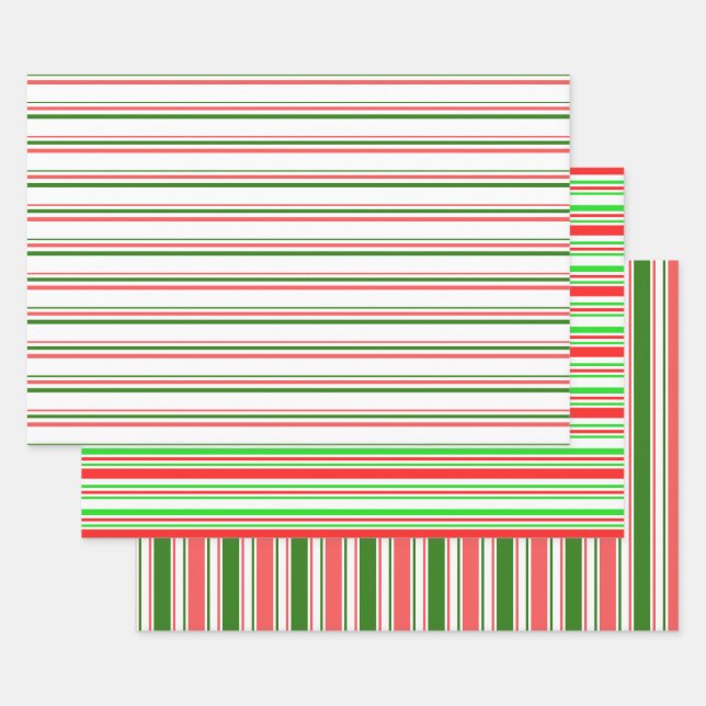 Weihnachtslinien grün, weiß, rot farbig geschenkpapier set (Set)