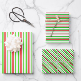 Weihnachtslinien grün, weiß, rot farbig geschenkpapier set