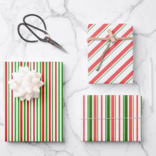 Weihnachtslinien grün, weiß, rot farbig geschenkpapier set