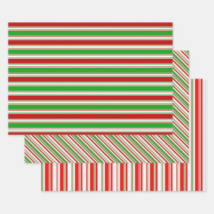 Weihnachtslinien im Grünen, Weiß, Rot und Rot Geschenkpapier Set