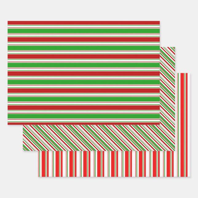 Weihnachtslinien im Grünen, Weiß, Rot und Rot Geschenkpapier Set (Set)
