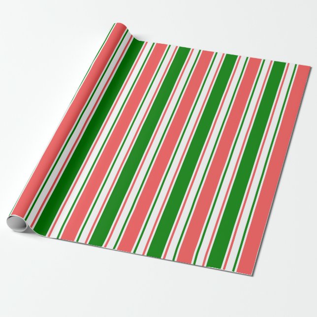Weihnachtslinien in Rot, Weiß, Grün Geschenkpapier (Ungerollt)