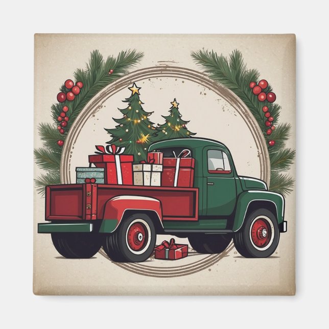Weihnachtslkw mit Bäumen und Geschenken Magnet (Vorne)
