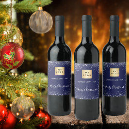 Weihnachtslogo für Silberne Glitzer Weinetikett