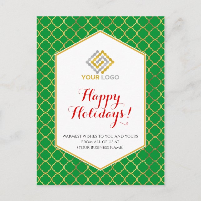Weihnachtslogo Modern Green Gold Red Business Postkarte (Vorderseite)