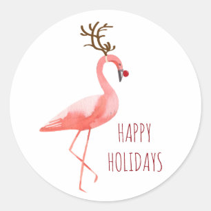 Weihnachtslustige Flamingo Rudolf-Renwünsche Runder Aufkleber