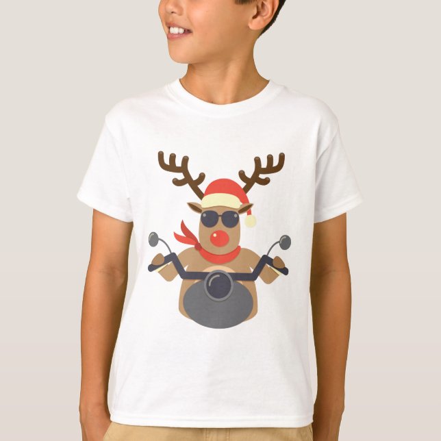 Weihnachtslustiges Rudolf-Radfahrer-Motorrad T-Shirt (Vorderseite)