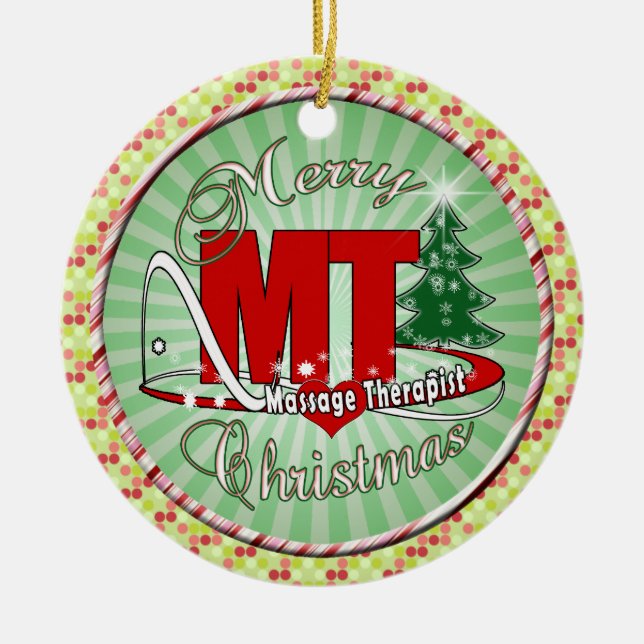 WEIHNACHTSm.ü.-Massage-Therapeut Keramik Ornament (Vorne)