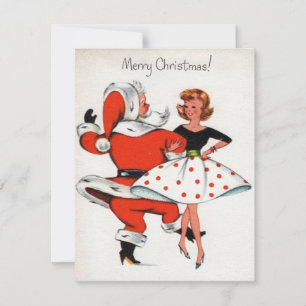 Weihnachtsmädchen aus den 1950er Jahren tanzen mit Feiertagskarte