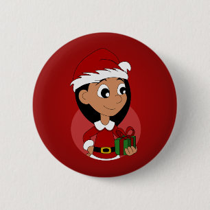 Weihnachtsmädchen-Cartoon Button