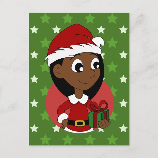 Weihnachtsmädchen-Cartoon Feiertagspostkarte (Vorderseite)