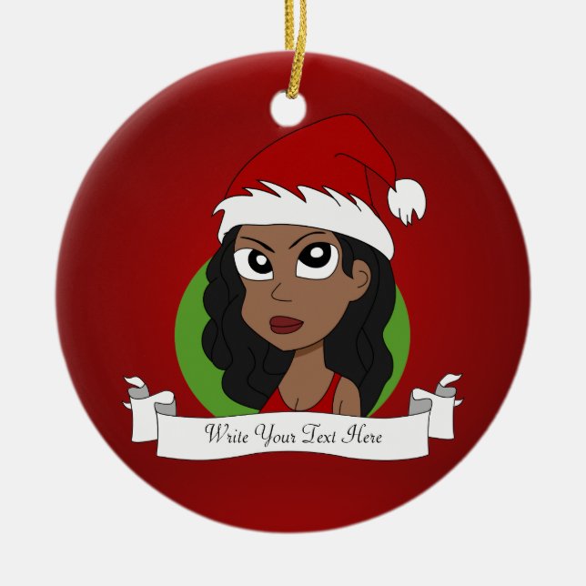 Weihnachtsmädchen-Cartoon Keramik Ornament (Vorne)
