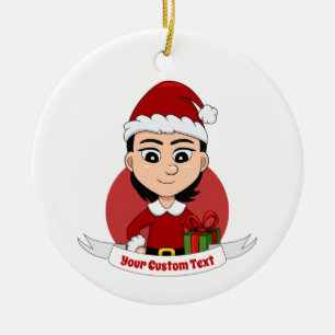 Weihnachtsmädchen Cartoon Keramik Ornament