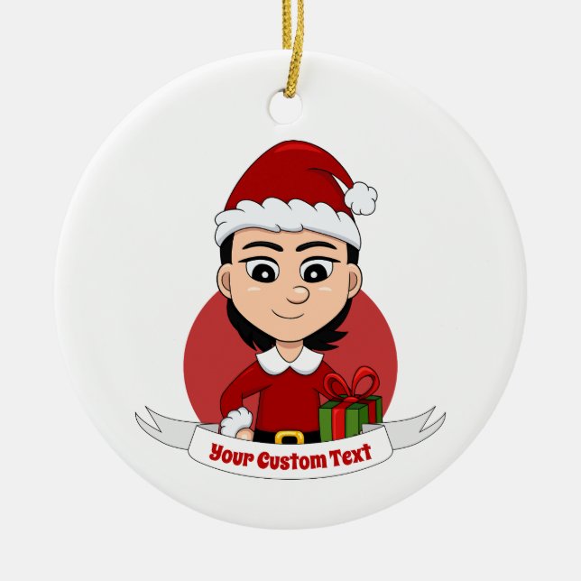 Weihnachtsmädchen Cartoon Keramik Ornament (Vorne)