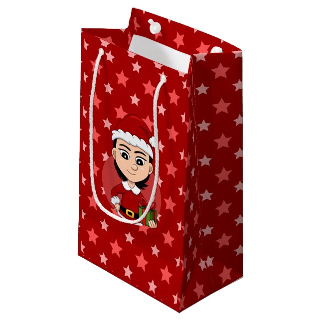 Weihnachtsmädchen Cartoon kleine Geschenktasche Kleine Geschenktüte (Vorderseite Schrägansicht)