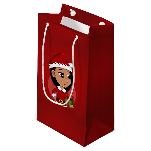 Weihnachtsmädchen Cartoon kleine Geschenktasche Kleine Geschenktüte (Vorderseite Schrägansicht)