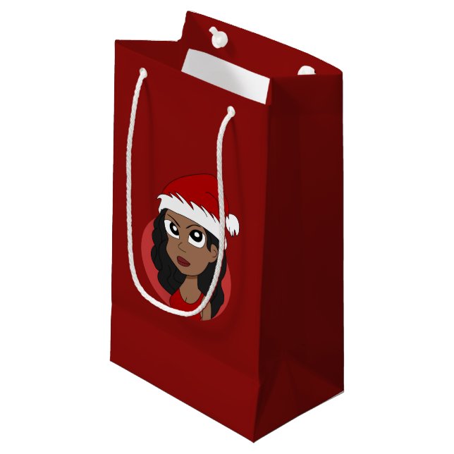 Weihnachtsmädchen-Cartoon Kleine Geschenktüte (Vorderseite Schrägansicht)