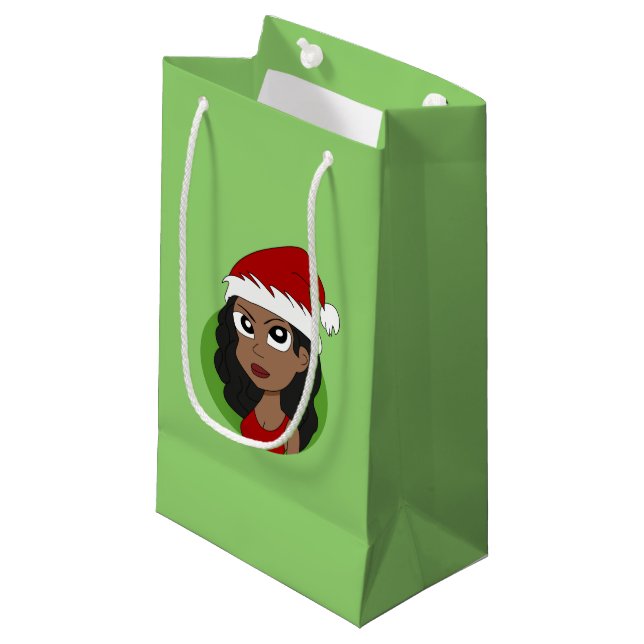 Weihnachtsmädchen-Cartoon Kleine Geschenktüte (Vorderseite Schrägansicht)