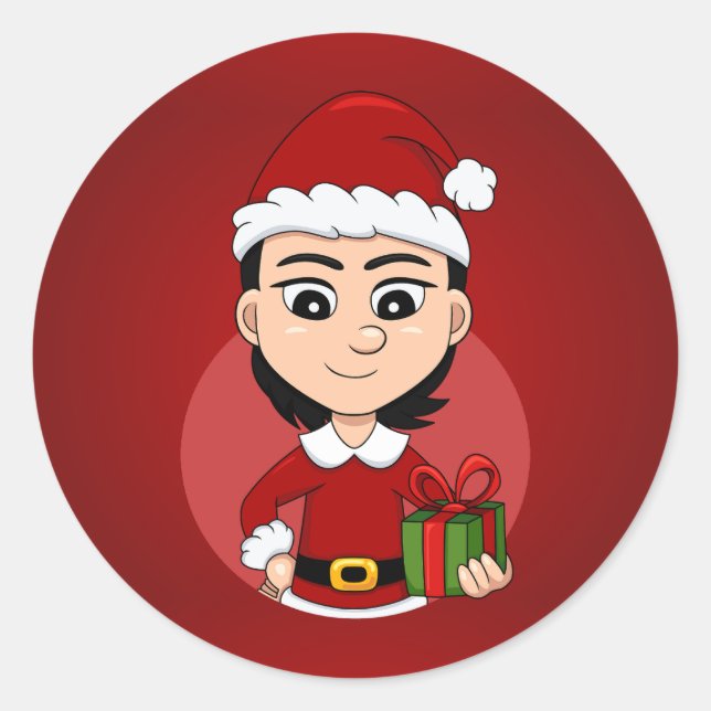 Weihnachtsmädchen-Cartoon Runder Aufkleber (Vorderseite)