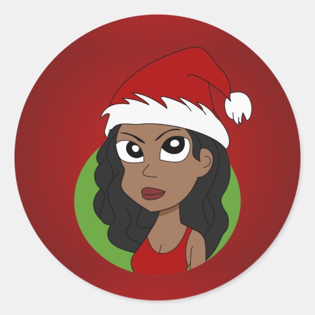 Weihnachtsmädchen-Cartoon Runder Aufkleber (Vorderseite)