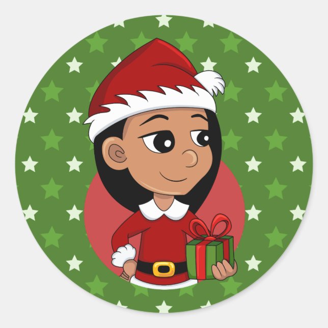 Weihnachtsmädchen-Cartoon Runder Aufkleber (Vorderseite)